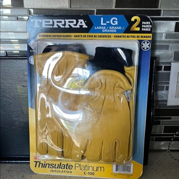 2 pairs Large size Terra Yellow Deerskin Leather Gloves brand new - Picture 1 of 1